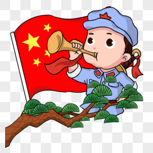 卡通军人吹冲锋号图片素材