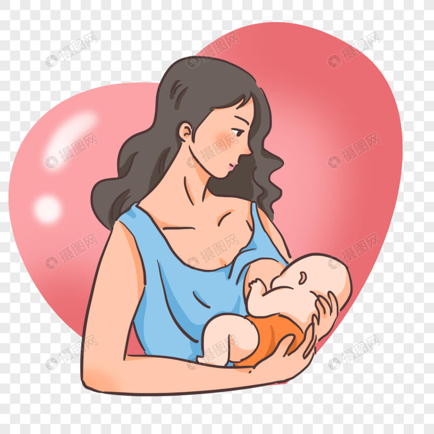 手绘给宝宝喂母乳的妈妈元素素材下载 正版素材 摄图网