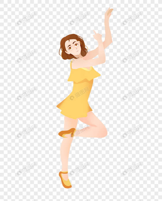 穿黄色裙子的跳舞女孩图片