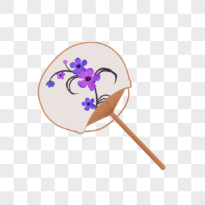 水彩紫色植物花古典团扇图片