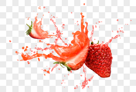 草莓喷溅水果果汁高清图片
