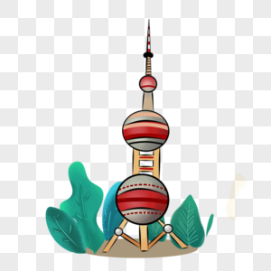 著名建筑东方明珠塔卡通手绘素材