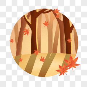 手绘金色秋天的森林和掉落的枫叶图片