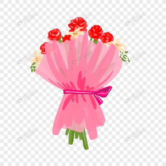 粉色包装的玫瑰花束图片