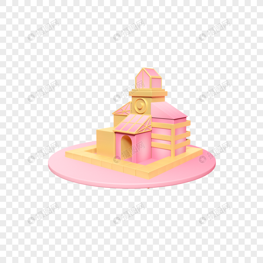 金粉色建筑立体舞台图片