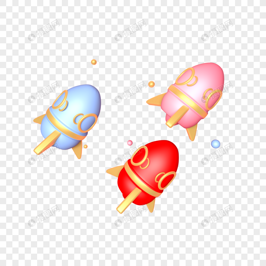 三色立体火箭插图图片
