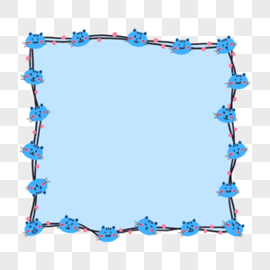 蓝色可爱小猫动物边框图片