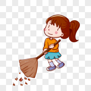 秋天扫落叶的女孩图片