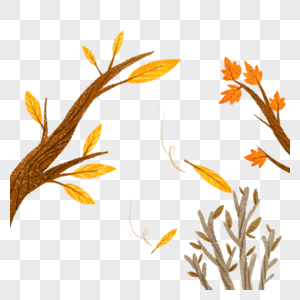 落叶枯树秋天的景色秋天插画手绘图片
