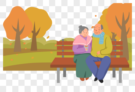 在公园坐着休息的老爷爷奶奶高清图片