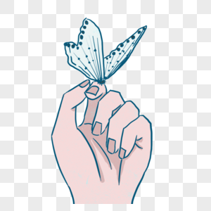 手在胸前比心停留在指尖的蝴蝶素材