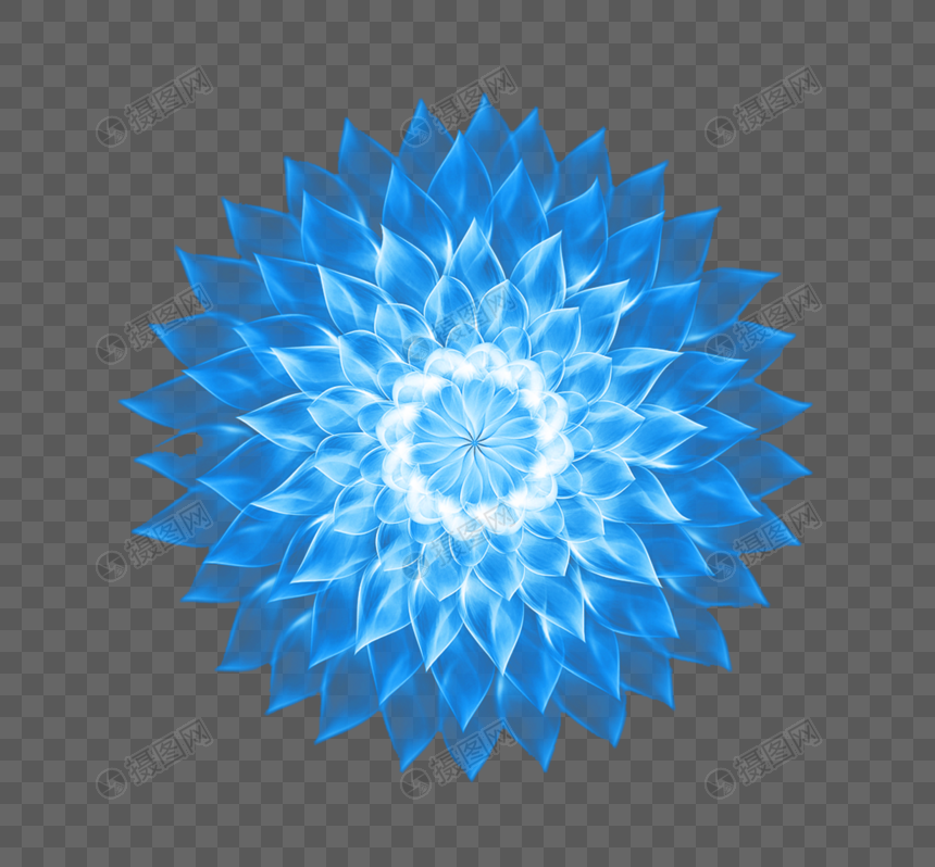 蓝色半透明琉璃花朵元素