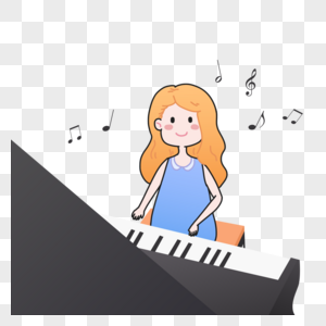 弹钢琴的女孩手绘图片