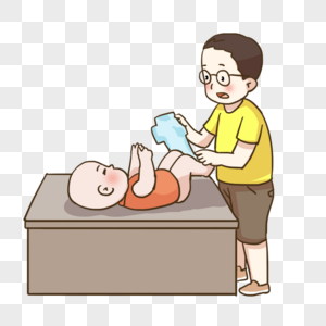 爸爸给婴儿换尿布图片素材