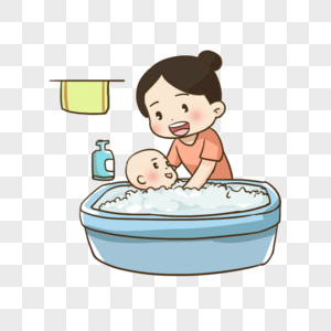 妈妈给孩子洗澡图片