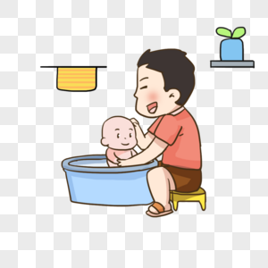 爸爸给孩子洗澡图片