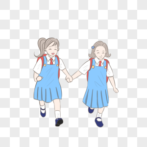 小学生手牵手上学图片