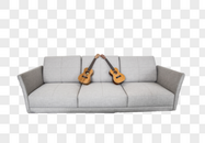 沙发上的吉他图片