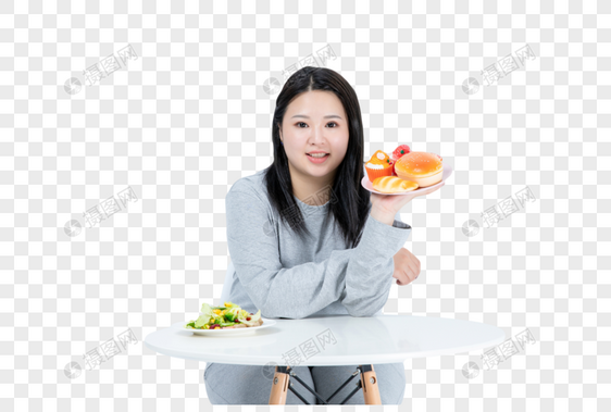 胖女生吃甜食图片