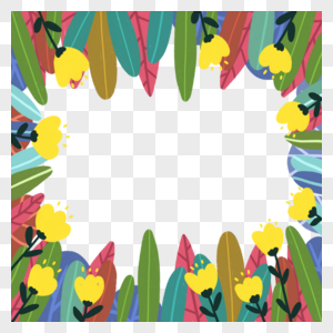 扁平商业风格叶子花朵边框纹理素材图片