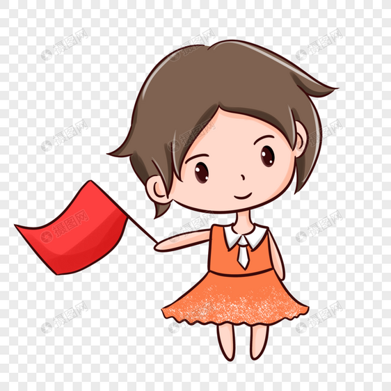 卡通小女孩举起红旗图片