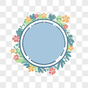 蓝色花环边框圆形标签图片
