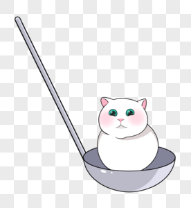 汤勺里的白猫汤圆黑芝麻馅图片
