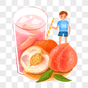 桃子饮料水果茶水果卡通人物插画可爱小清新图片