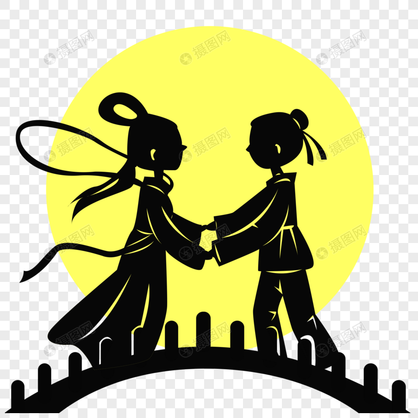 手绘剪纸风牛郎织女七夕相会