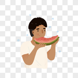 吃西瓜夏天水果晒黑人物卡通图片