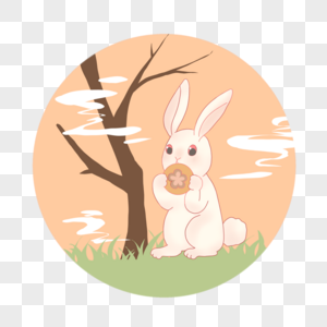 中秋玉兔吃月饼图片