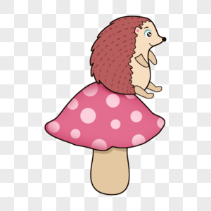手绘卡通可爱小刺猬彩色蘑菇秋天动物植物图片