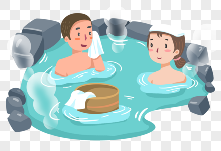 手绘泡温泉的男女图片素材