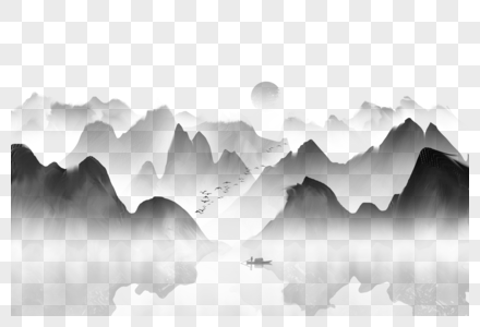 竖风景画免抠元素-水墨山水素材-png图片下载-摄图网