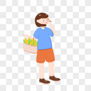 收玉米的小女孩图片