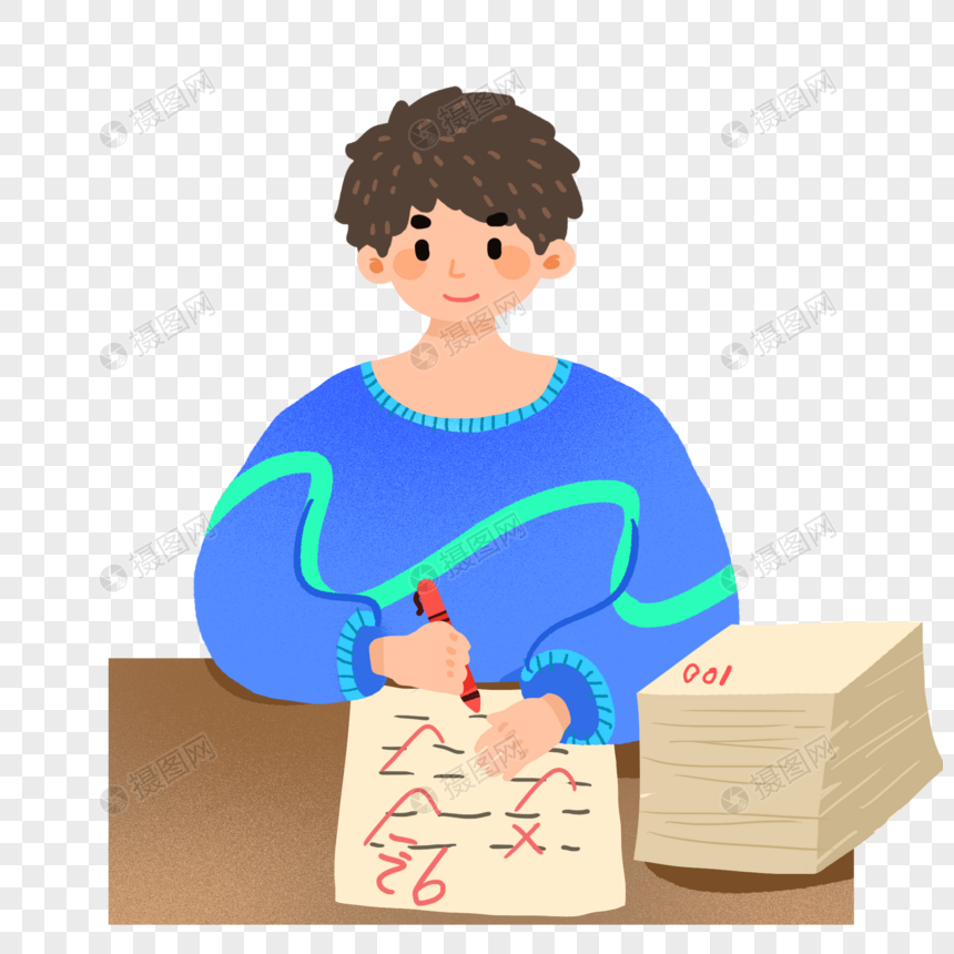 教师节正在批改考卷的老师