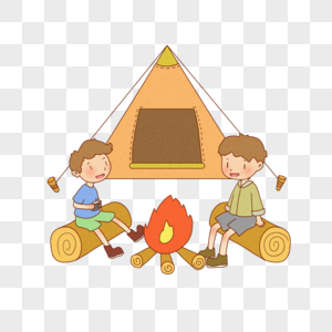 帐篷火堆旁的两个男孩图片