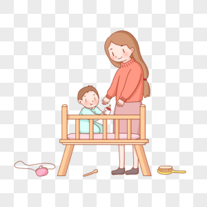 母亲与婴儿床里的婴儿图片