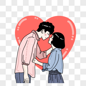 卡通手绘情侣亲吻情人节七夕节元素高清图片