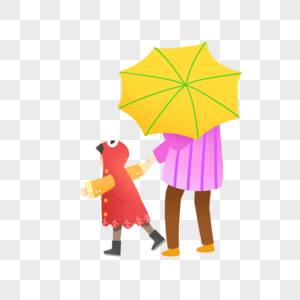 秋雨撑伞的母子图片