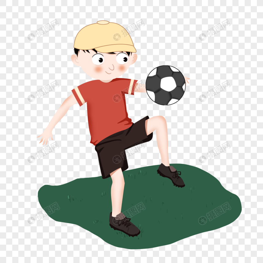 操场上练习颠球的男孩
