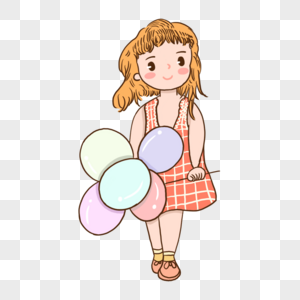 卡通吊带裙女孩拿着气球图片
