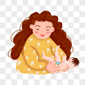 卡通卷发妈妈怀抱婴儿图片