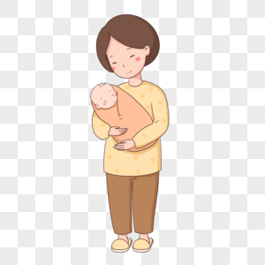 善良温柔从容卡通温柔妈妈抱着孩子素材