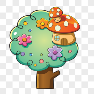 卡通蘑菇绿树图片