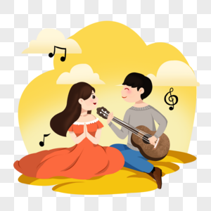 卡通秋日男女歌唱图片素材