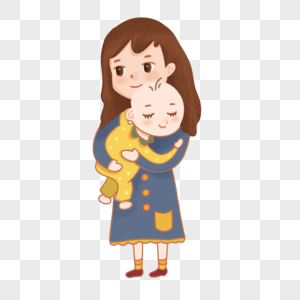 卡通秋天里妈妈抱着宝宝图片
