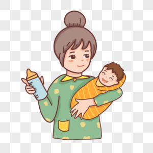 卡通秋日里的妈妈抱着孩子图片