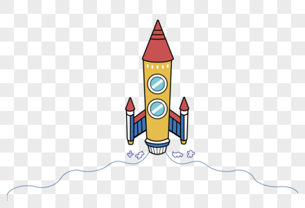 手绘小火箭科技感卡通元素高清图片