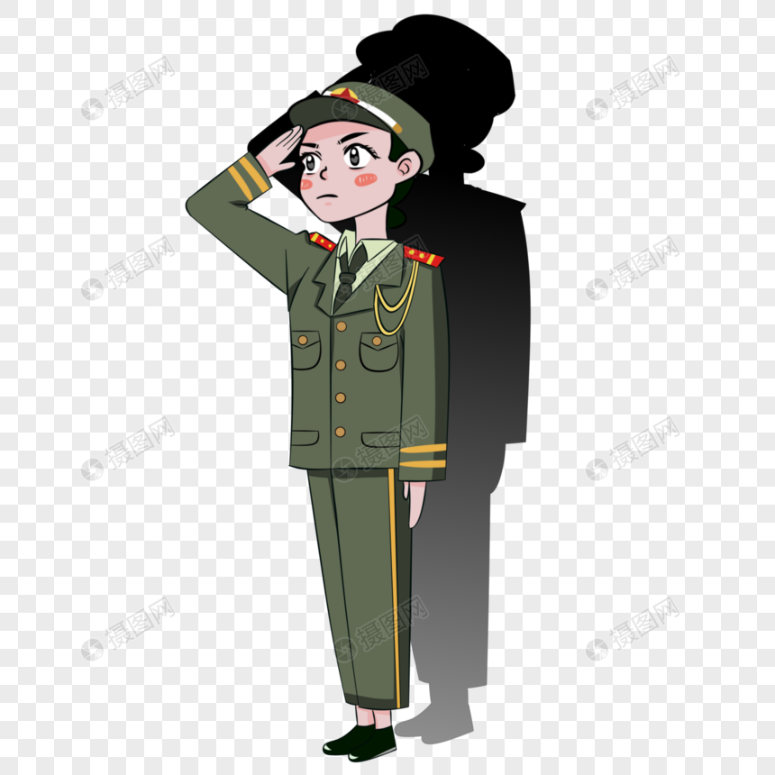 敬礼的女兵卡通手绘图片